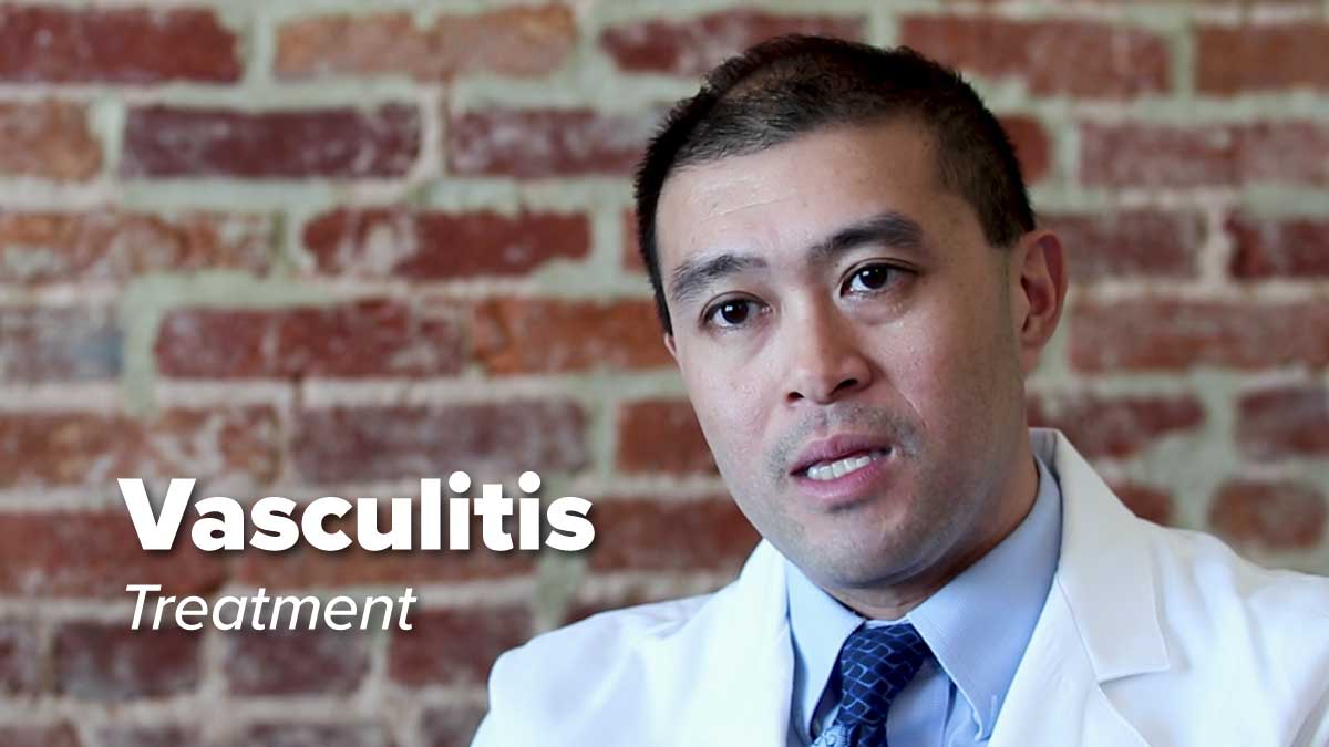 Dr. Erica Gapud sits in front of brick wall discussing Vasculitis Treatment